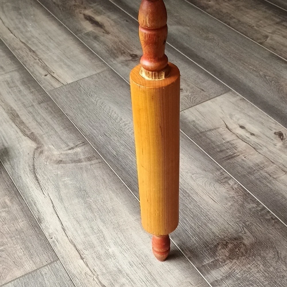 Vintage Wooden Rolling Pin with Red Handles
